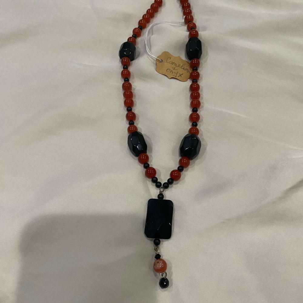 Onyx Black and Red Beaded Necklace